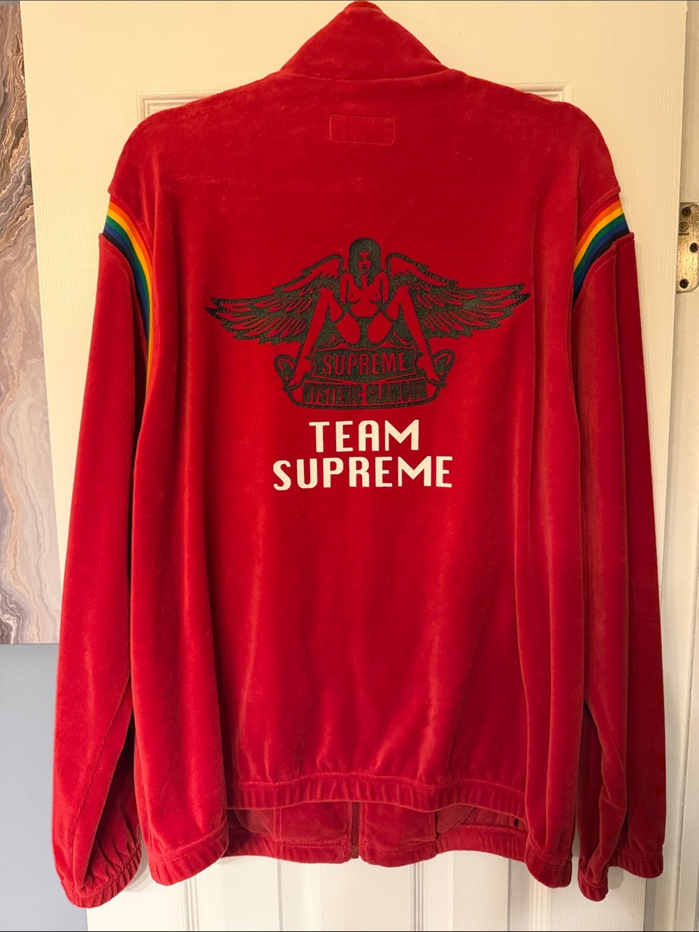 NWOT Supreme Hysteric Glamour Velour Zip Up Jacket in men’s size XL
Rare